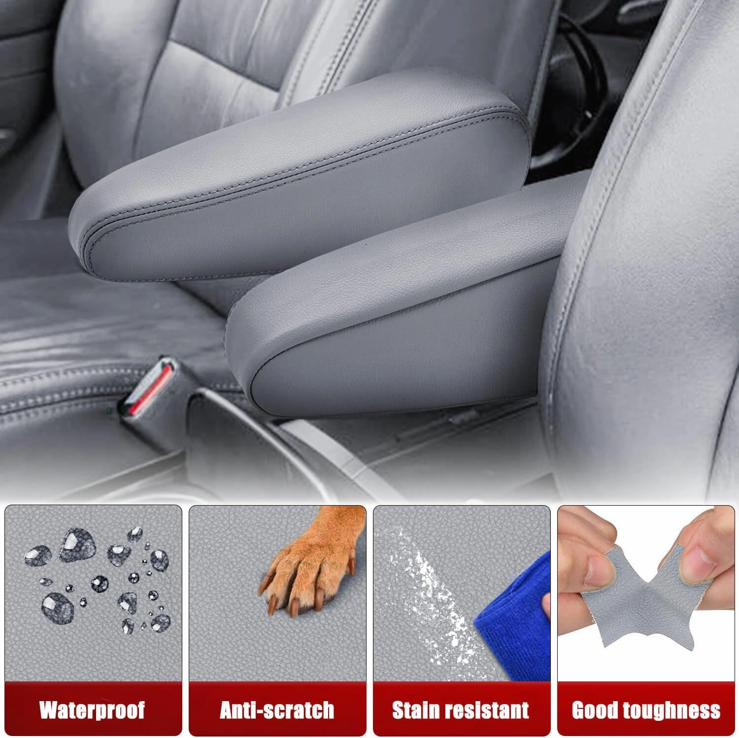 KBH Car Seat Armrest Cover for Lexus GX470 2003 2004 2005 2006 2007 2008 2009, Vinyl Leather Interior Accessories, Anti-Scratch, 1 Pair, Dark Gray