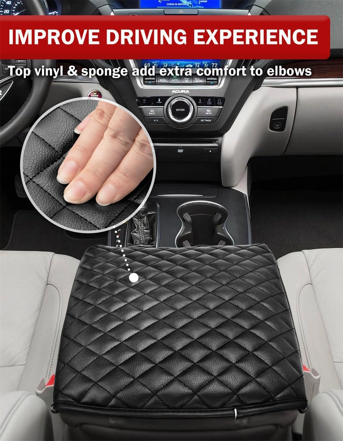 KBH Center Console Armrest Cover for Acura MDX 2015 2016 2017 2018 2019 2020, Vinyl Leather Trim, Middle Console Lid Protective Cover Cushion Pad, Anti-Scratch, Black