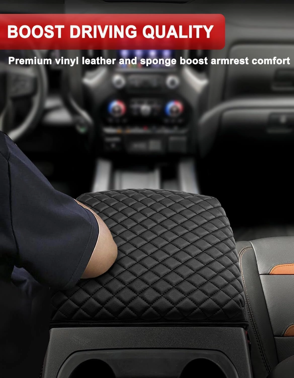 KBH Center Console Armrest Cover for Chevy Chevrolet Silverado & GMC Sierra 2019-2025, Tahoe & Suburban & Yukon 2021-2025, Bucket Seat, Vinyl Leather Arm Rest Lid Cushion, Anti-Scratch, Black