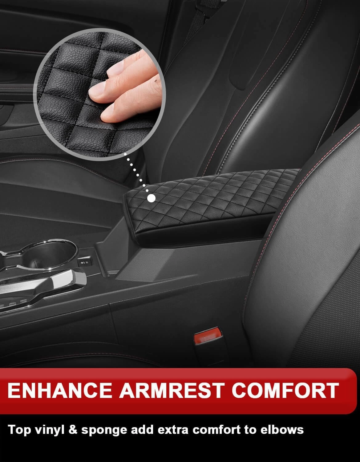 KBH Center Console Armrest Cover for Chevy Equinox, GMC Terrain 2010-2017, Vinyl Leather Trim, Anti-Scratch, Black