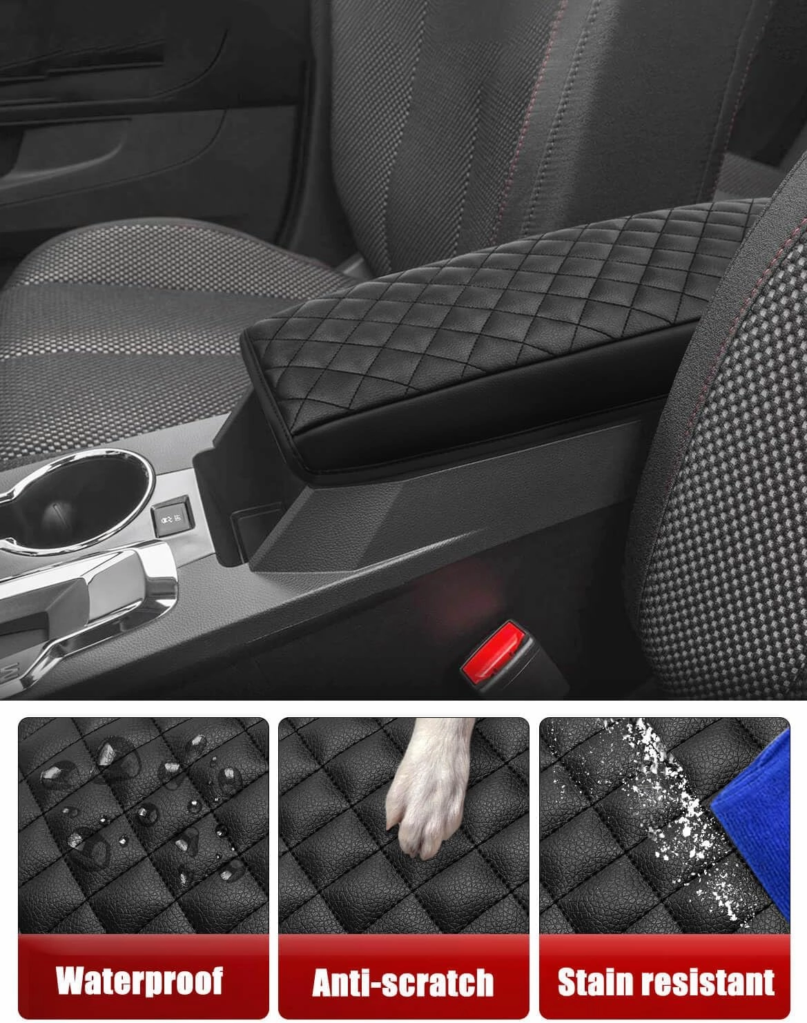 KBH Center Console Armrest Cover for Chevy Equinox, GMC Terrain 2010-2017, Vinyl Leather Trim, Anti-Scratch, Black