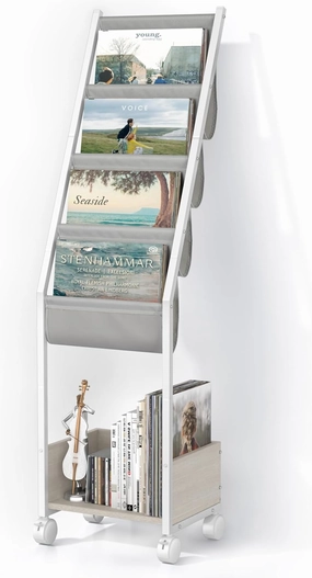 Keebofly Vinyl Record Storage, Record Holder Up to 100 Albums, Record Stand with 4 Tier Holder Display Shelf, Movable Vinyl Storage Organizer Rack, Record Cabinet for Book Magazine (White) vinyl accessories,turntable parts,record player tools,