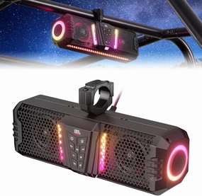 KEMIMOTO Midnight 40 16-inch IP66 Waterproof UTV Sound Bar, Louder RGB 2-Speaker Audio Music Sync Multicolor Light Sound System with Bluetooth for UTV ATV Golf Cart Boat w/1''-2'' Roll Bar, Black soundbar,TV speaker bar,home theater soundbar,