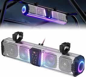 KEMIMOTO Midnight S60 26-inch UTV Sound Bar Waterproof IP66, 65Hz Deep Bass, Metal-Built, Synced Multicolor Lights, UTV Bluetooth Soundbar for UTV ATV Golf Cart Marine Boat fits 1"-2" Roll Bar soundbar,TV speaker bar,home theater soundbar,