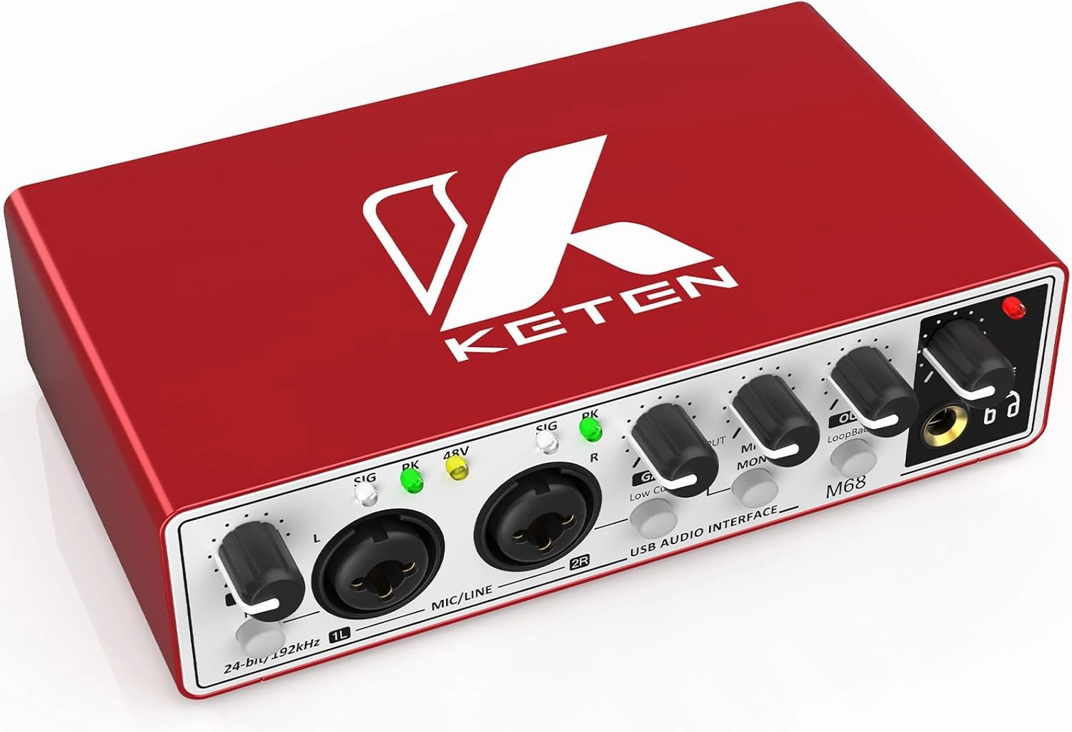 Keten USB Audio Interface for PC Computer Recording Music, 24 bit/192kHz Resolution Support 48V Phantom Power Streaming Podcasting Sound Card with XLR for Guitarists, Vocalists, Podcasters, Producers audio interface,USB interface,music recording input,