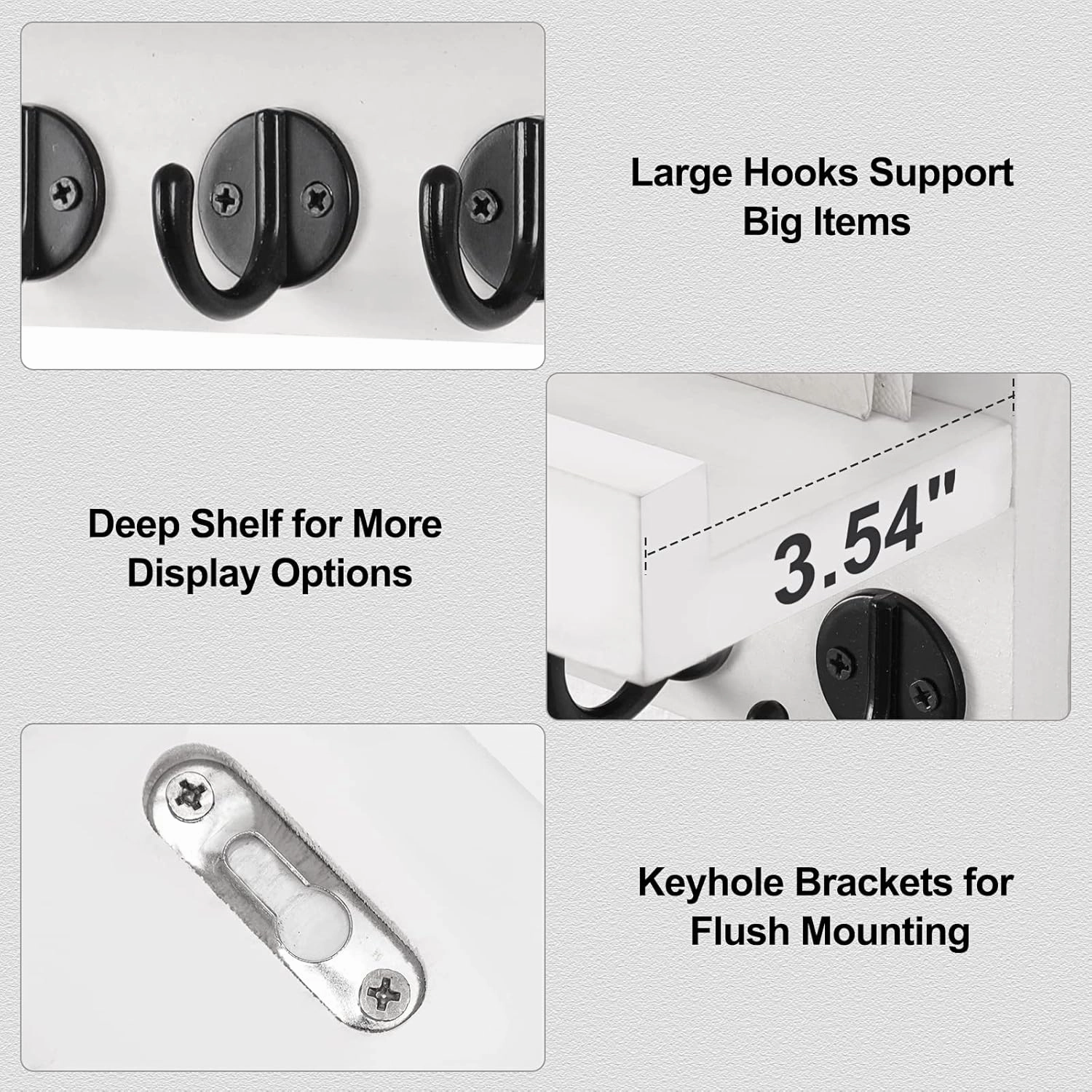 Key Holder for Wall, Decorative Key and Mail Holder with Shelf Has Large Key Hooks for Bags, Coats, Umbrella  Paulownia Wood Key Hanger with Mounting Hardware (9.8W x 6.7H x 4.2D)