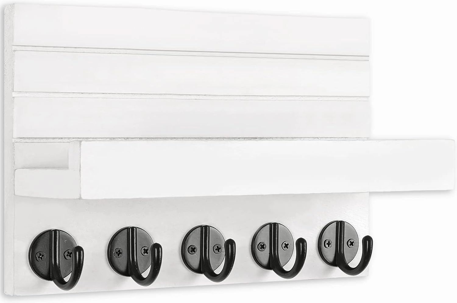 Key Holder for Wall, Decorative Key and Mail Holder with Shelf Has Large Key Hooks for Bags, Coats, Umbrella  Paulownia Wood Key Hanger with Mounting Hardware (9.8W x 6.7H x 4.2D)
