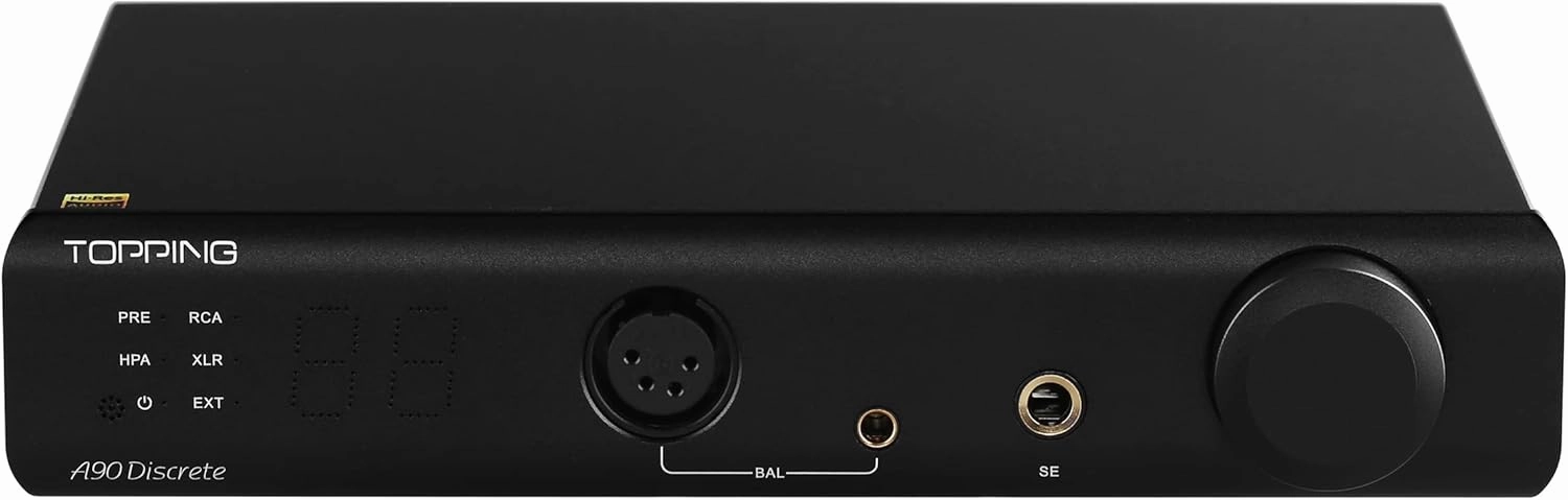 KGUSS Topping A90 Discrete NFCA Headphone Amplifier Pre-Amplifier 6.35mm/4.4mm Balanced/4-Pin-XLR Headphone Output R2R Relay Volume Control (Black) balanced output player,audiophile player,hi-res digital player,