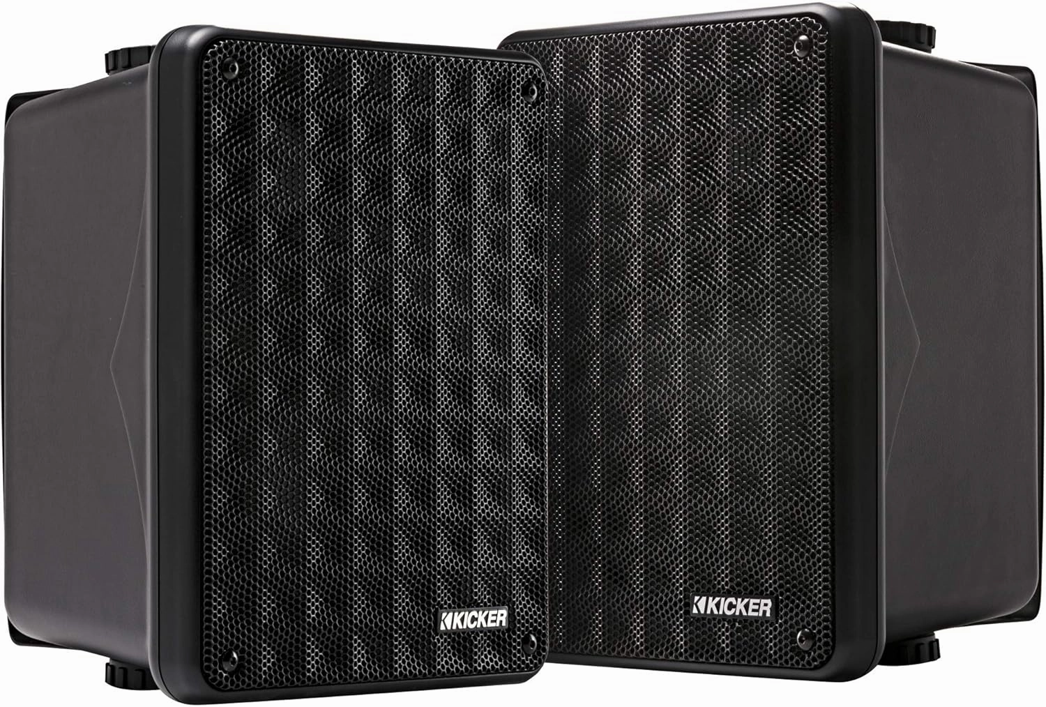 Kicker KB6B 2-Way Full Range Indoor Outdoor Speakers (Pair) Weatherproof Speakers for Patio Garage Poolside in-Home, 6.5 inch woofer, 2x5 inch Horn Tweeter Black bookshelf speakers,compact stereo speakers,hi-fi shelf speakers,