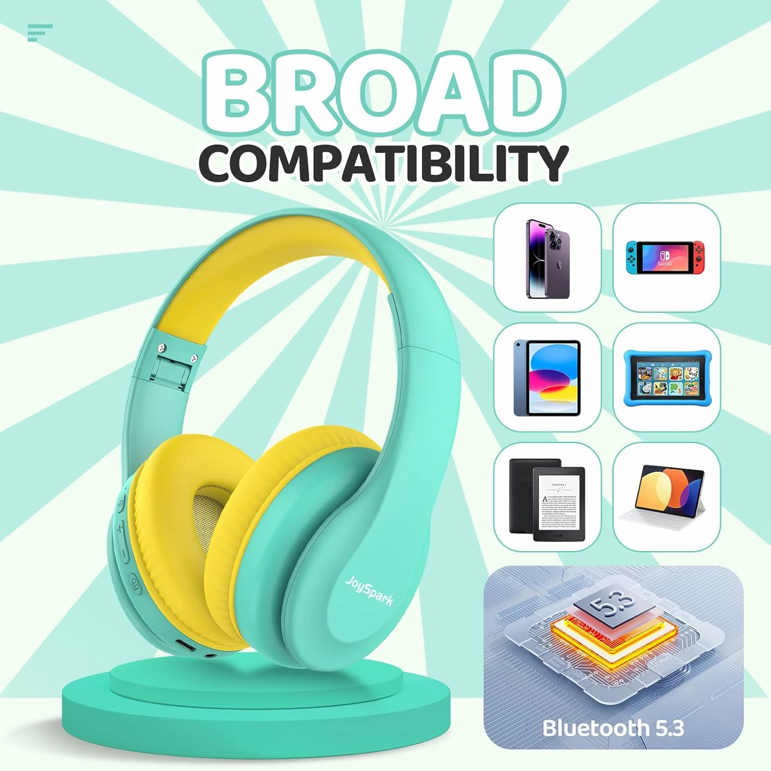 Kids Bluetooth Headphones, Lightweight Wireless Headphones for Kids, 85/94dB Volume Limited, 60 Hours Playtime, Bluetooth 5.3, Over-Ear Toddler Headsets with Built-in Mic-Green