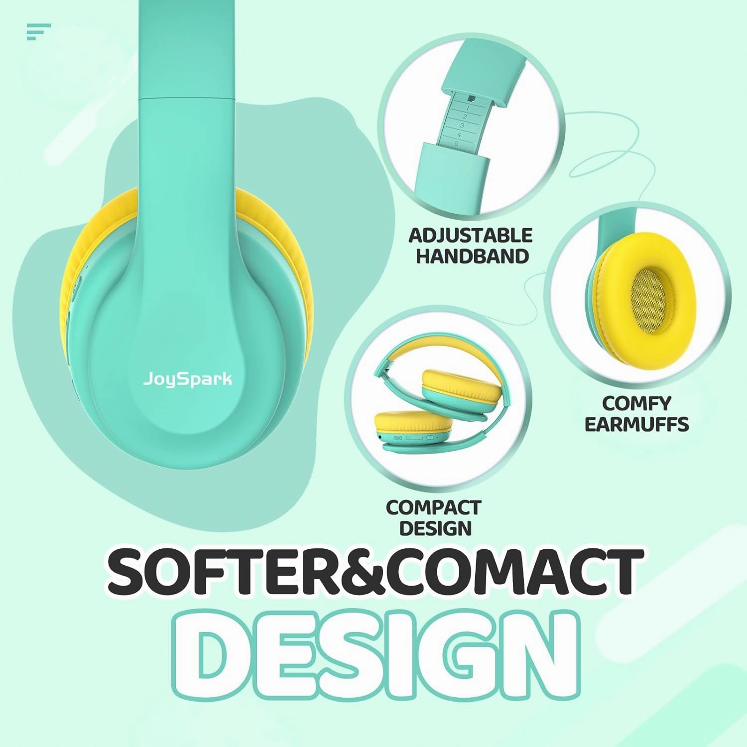 Kids Bluetooth Headphones, Lightweight Wireless Headphones for Kids, 85/94dB Volume Limited, 60 Hours Playtime, Bluetooth 5.3, Over-Ear Toddler Headsets with Built-in Mic-Green