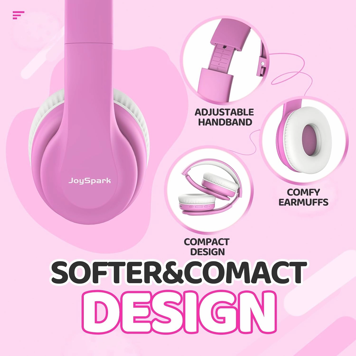 Kids Bluetooth Headphones, Lightweight Wireless Headphones for Kids, 85/94dB Volume Limited, 60 Hours Playtime, Bluetooth 5.3, Over-Ear Toddler Headsets with Built-in Mic-Pink