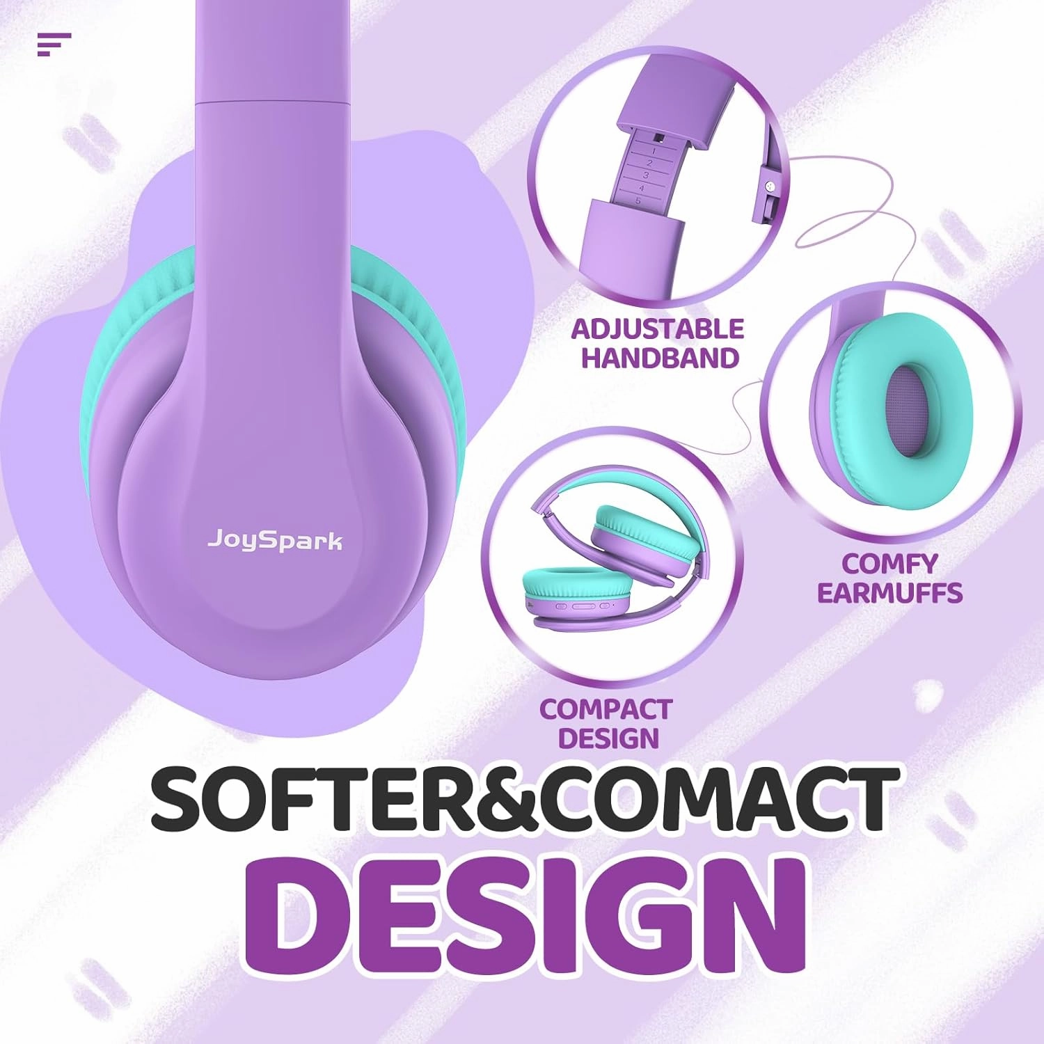 Kids Bluetooth Headphones, Lightweight Wireless Headphones for Kids, 85/94dB Volume Limited, 60 Hours Playtime, Bluetooth 5.3, Over-Ear Toddler Headsets with Built-in Mic-Purple