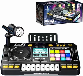 Kids DJ Mixer Console with Microphone, Bluetooth, LaunchPad, 8 Piano Keys, LED Lights, Interactive Music Toy, Ages 3  mixer console,audio mixing desk,DJ console,