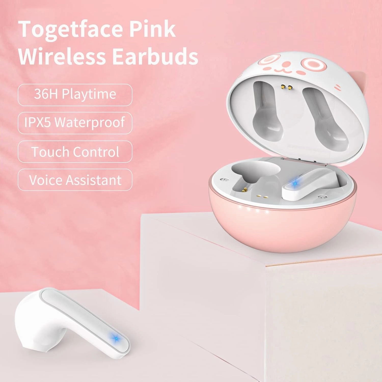 Kids Headphones for School Toddler Wireless Earbuds with Mic Bear Charging Case Waterproof Bluetooth Ear Buds for Boys Girls Teen 5  Years, Compatible with Apple & Android,Earphones for Childrens.