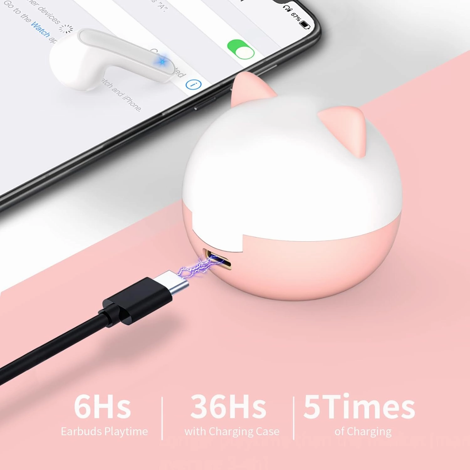 Kids Headphones for School Toddler Wireless Earbuds with Mic Bear Charging Case Waterproof Bluetooth Ear Buds for Boys Girls Teen 5  Years, Compatible with Apple & Android,Earphones for Childrens.