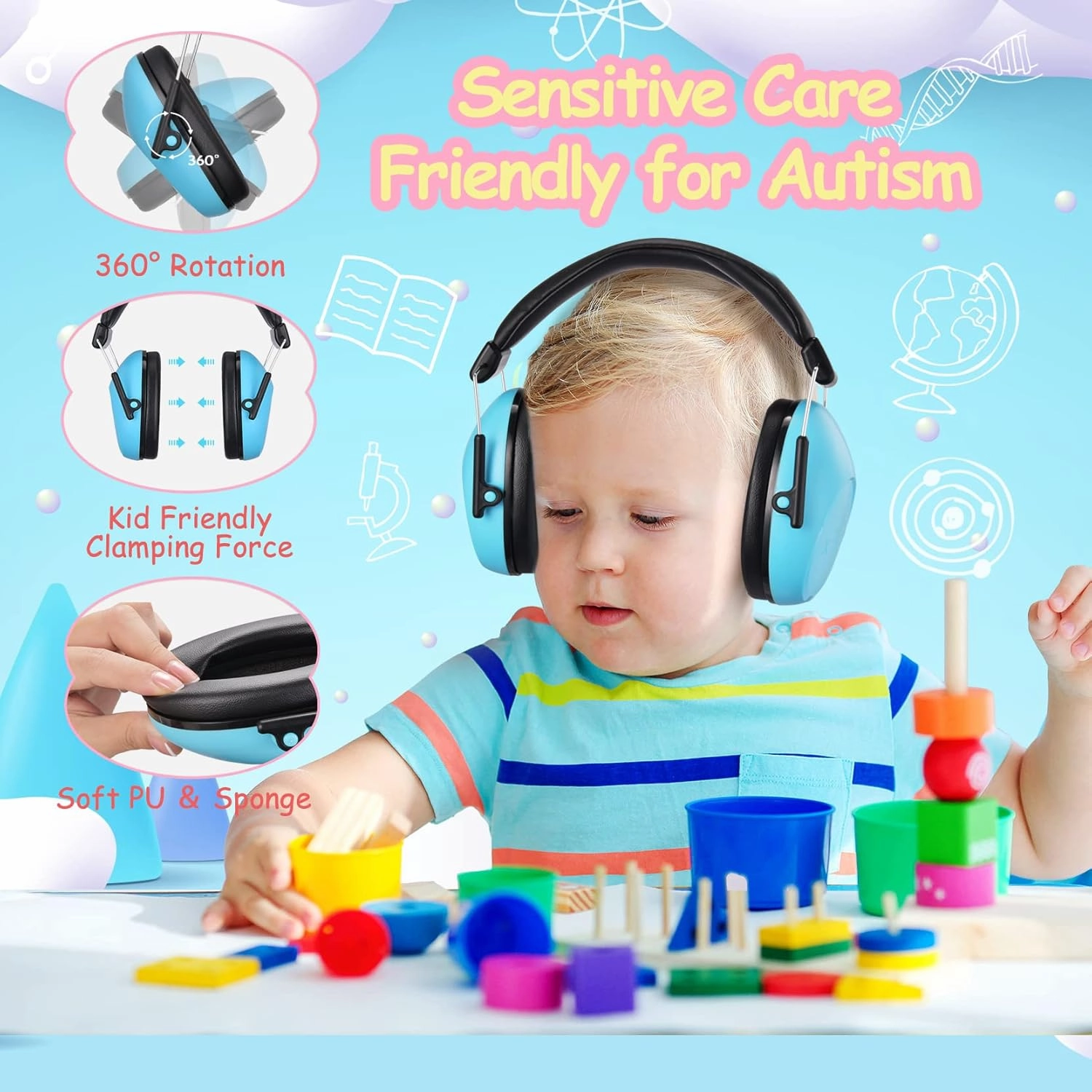 Kids Noise Cancelling Headphones, SNR 28dB Kids Ear Protection Earmuffs for Autism, Toddler, Children, Noise Cancelling Sound Proof Earmuffs/Headphones for Concerts, Air Shows, Fireworks