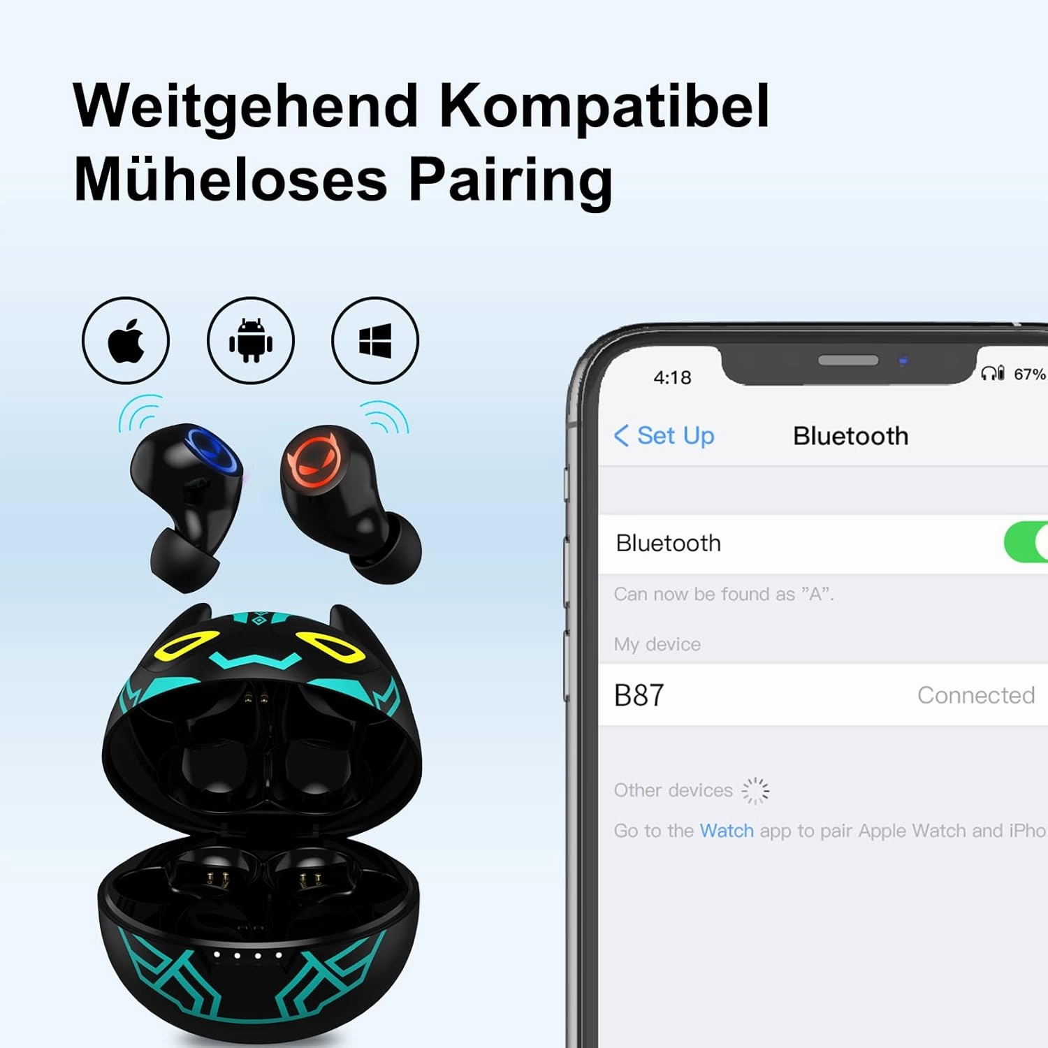Kids Wireless Earbuds,Bluetooth in Ear Headphone with Microphone Comfort&Lightweight Earphone with Noise Cancellation,3D Surround Stereo Bass,Battery Life Portable Mini Charging Case for Sport.