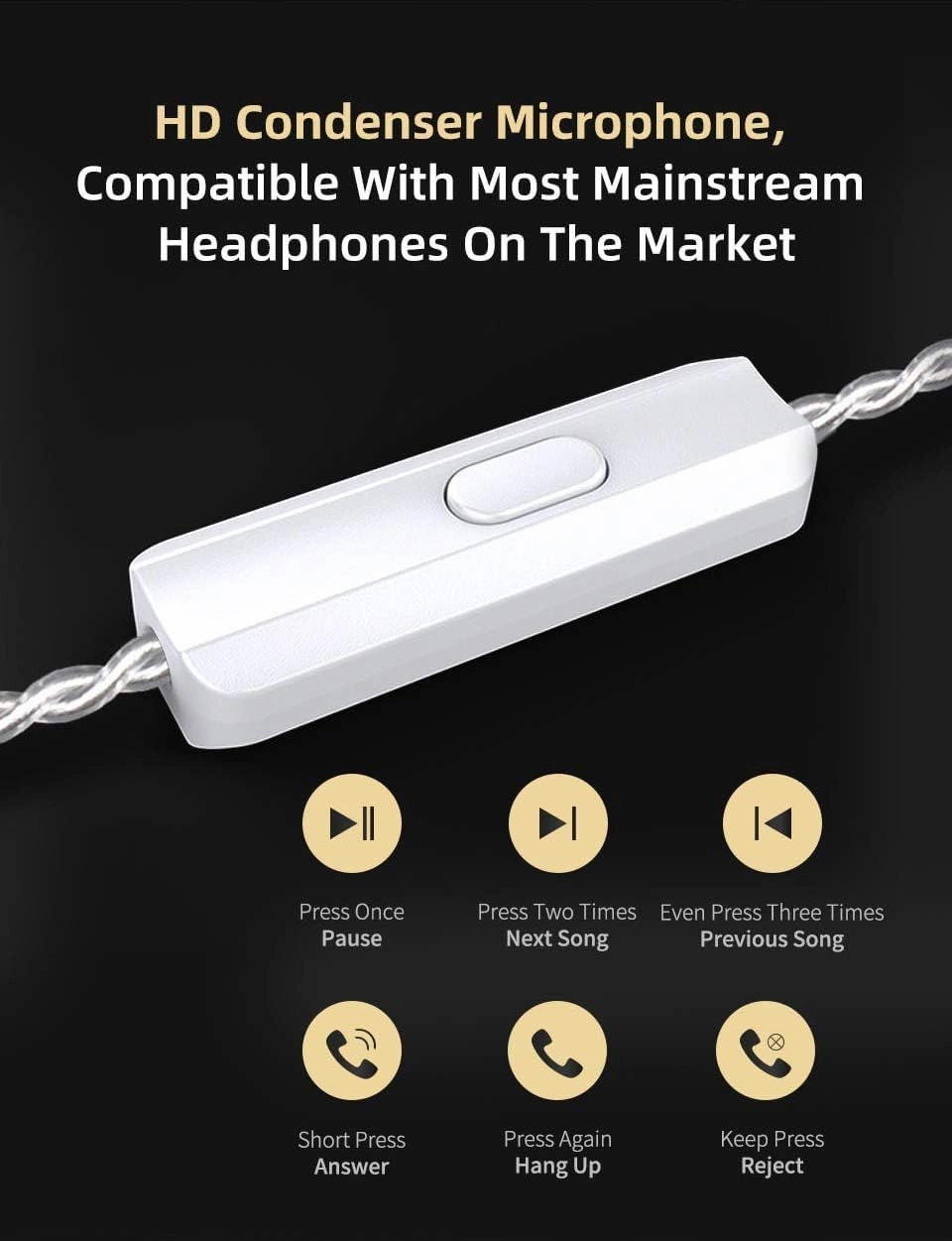 Kinboofi KZ ZSN PRO X 1BA 1DD Hybrid HiFi Earphone in Ear Headphone Monitor ZSN Prox Stereo Sound KZ IEM with Detachable Cable for Musician Drummer (Golden NO Microphone)