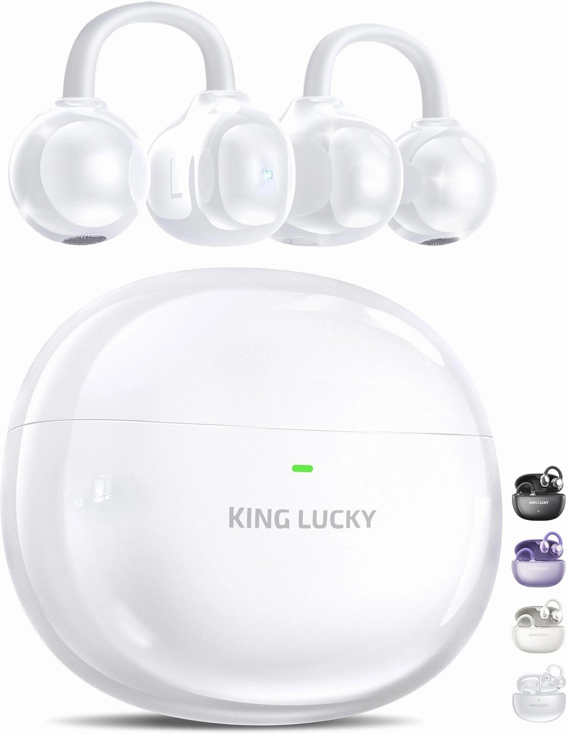 King Lucky Clip-on Earbuds, Open Ear Earbuds Wireless Bluetooth 5.4,Lightweight Open Ear Headphones with C-Shaped Bridge,Slim Hook,50H Battery,Waterproof, for Glasses Wearers and Workouts(Pure White) wireless earbuds,Bluetooth earphones,true wireless stere