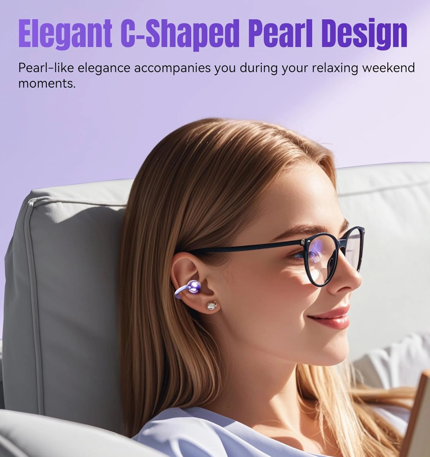 King Lucky Clip on Earbuds Open Ear Wireless Bluetooth 5.4 Headphones with Mic,50H Play,Noise Cancelling,Waterproof,Sports Ear Buds,Comfortable for Small Ears & Glasses Wearers,Workouts (Purple)