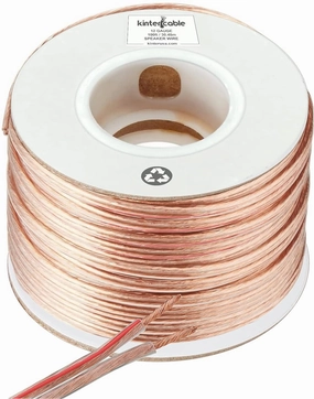 Kinter Cable 100ft 12-Gauge Audio Stereo Speaker Wire 30.48 Meters 2 Conductor Polarity Marked Clear PVC, CCA, Spool in Box, for Home Theater, HiFi, Surround, Car Audio, 105 High Strand Count (.2 OD) speaker cable,audio wire,hi-fi speaker cord,