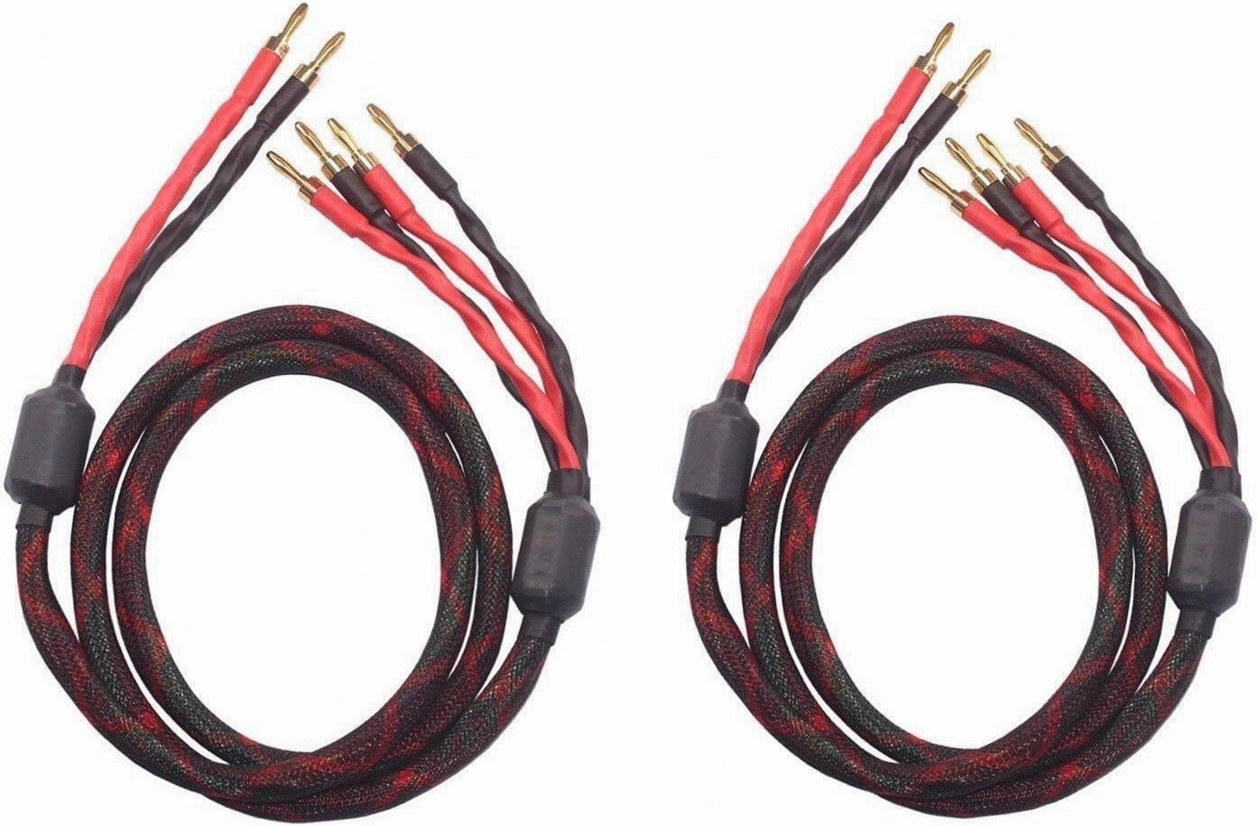 KK Cable k4B-2B Bi-Wire Speaker Cable, 2.5M (8.2ft) PER Wire, 1pair Set (Total 12 Banana Plugs), Black, Male-to-Male, Outdoor, FCC Certified