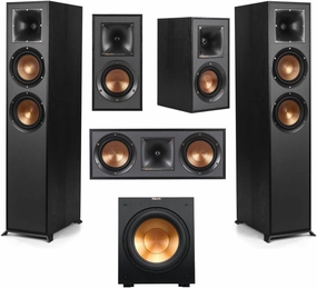 Klipsch Reference 5.1 Home Theater Pack with 2X R-620F Floorstanding Speaker, R-12SW Subwoofer, R-52C Center Channel Speaker and 2X R-41M Bookshelf Speaker, Black surround sound system,cinema audio kit,5.1 surround package,