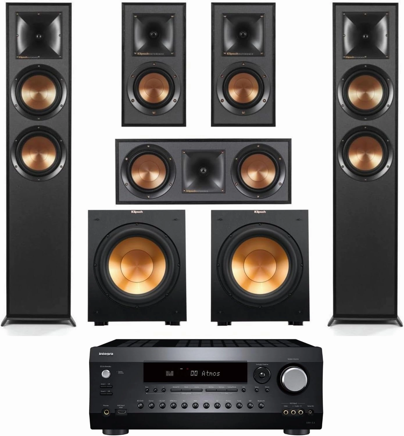 Klipsch Reference 5.2 Home Theater System, Bundle 2X R-625FA Floorstanding 2X R-12SW Subwoofer, R-52C Center, R-41M Bookshelf Speakers, and Integra DRX 3.4 100W 9.2-Channel 8K Network AV Receiver bookshelf speakers,compact stereo speakers,hi-fi shelf speak