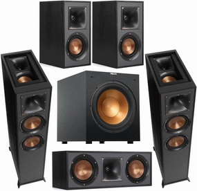 Klipsch Reference Series 5.1 Home Theater Pack with 2X R-625FA Floorstanding Speakers, R-52C Center Channel Speaker, 2X R-41M Bookshelf Speakers (Speaker System   Subwoofer) surround sound system,cinema audio kit,5.1 surround package,