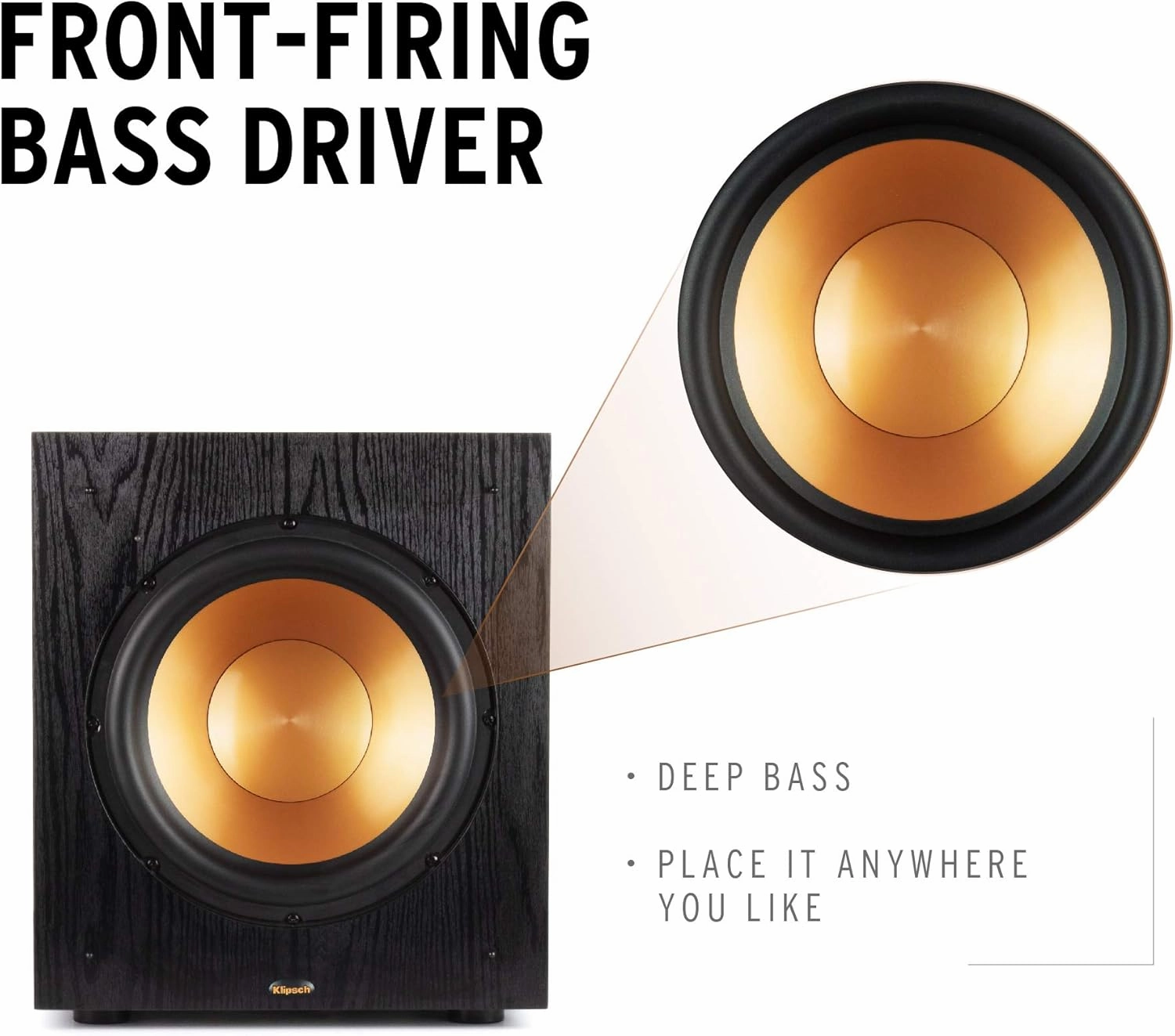 Klipsch Synergy Black Label Sub-100 10 Front-Firing Subwoofer with 150 Watts of continuous power, 300 watts of Dynamic Power, and All-Digital Amplifier for Powerful Home Theater Bass