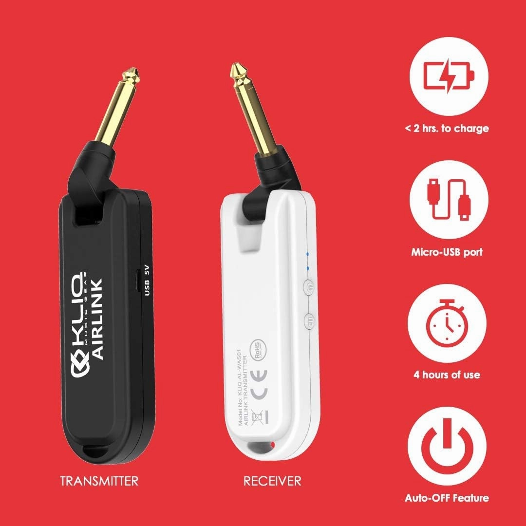 KLIQ Airlink 5.8 GHz Rechargeable Wireless Audio System designed for Electric Guitar, Bass and other Electric Instruments-Digital Transmitter/Receiver Set (5.8G Wireless)