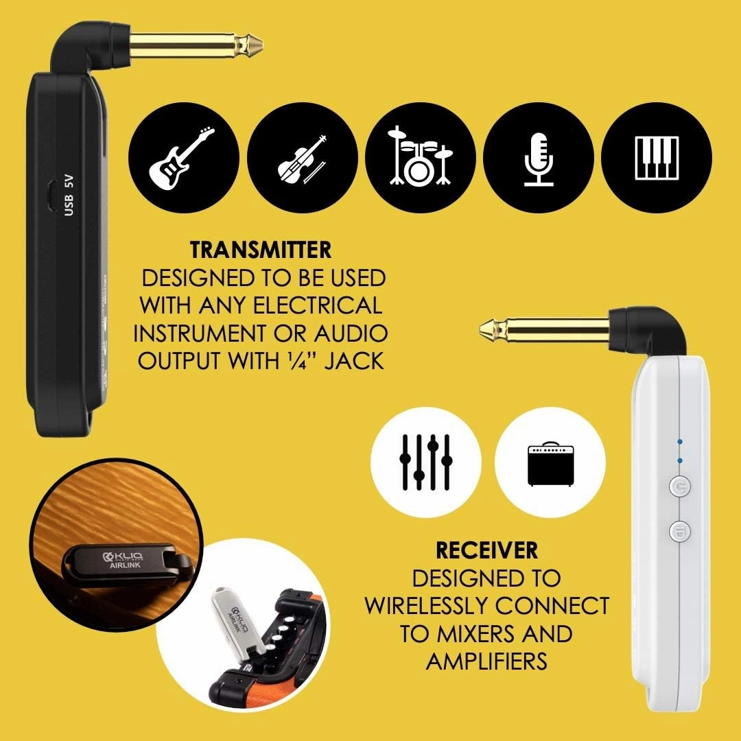 KLIQ Airlink 5.8 GHz Rechargeable Wireless Audio System designed for Electric Guitar, Bass and other Electric Instruments-Digital Transmitter/Receiver Set (5.8G Wireless)