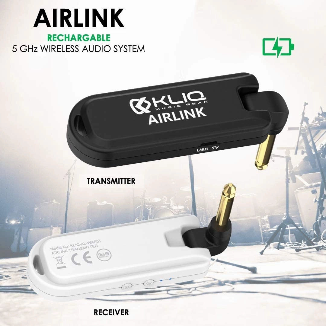KLIQ Airlink 5.8 GHz Rechargeable Wireless Audio System designed for Electric Guitar, Bass and other Electric Instruments-Digital Transmitter/Receiver Set (5.8G Wireless)