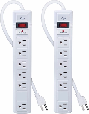 KMC 6-Outlet Surge Protector Power Strip, 2-Pack, 1200 Joules, 6ft Cord, Adapter Spaced Outlet, Overload Protection, White power cord,hi-fi power cable,AC power lead,