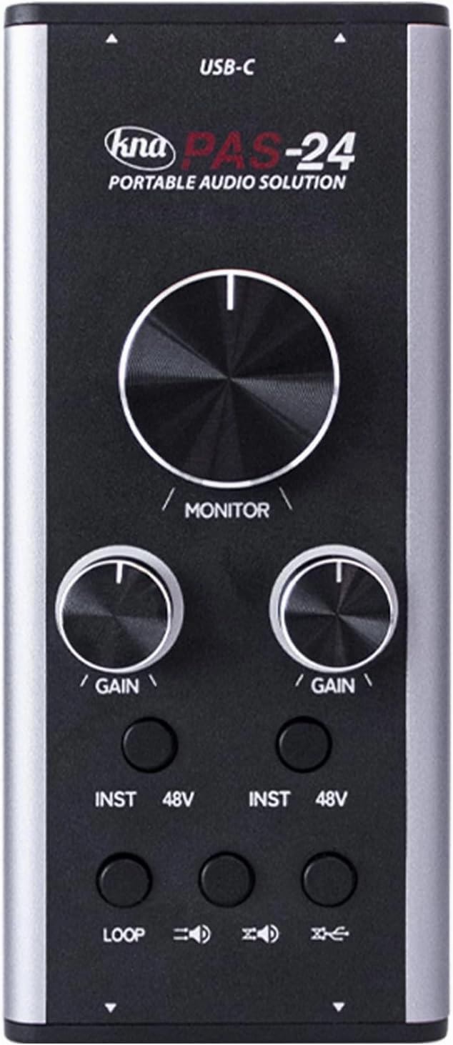 KNA PAS-24 Portable Audio Interface  24-Bit/192kHz USB Sound Card for Home Recording Musicians and Creators, XLR & 1/4" TRS Inputs, Dual Balanced Outputs, Headphone Out, Phantom Power, Gain Control audio interface,USB interface,music recording inp