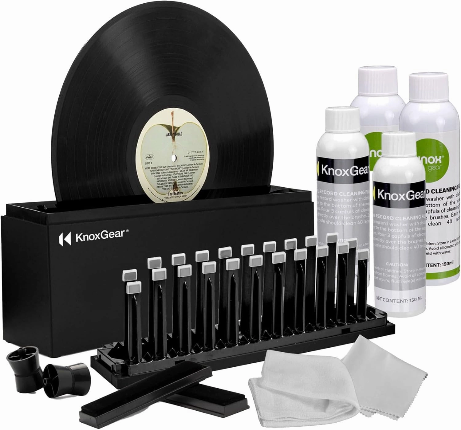 Knox Gear Vinyl Record Cleaning Kit to Reduce Static, Skips, Dust and Fingerprints - Includes Record Cleaner Fluid, 2X Disc Spin Record Brush record cleaning kit,vinyl cleaner,stylus brush set,