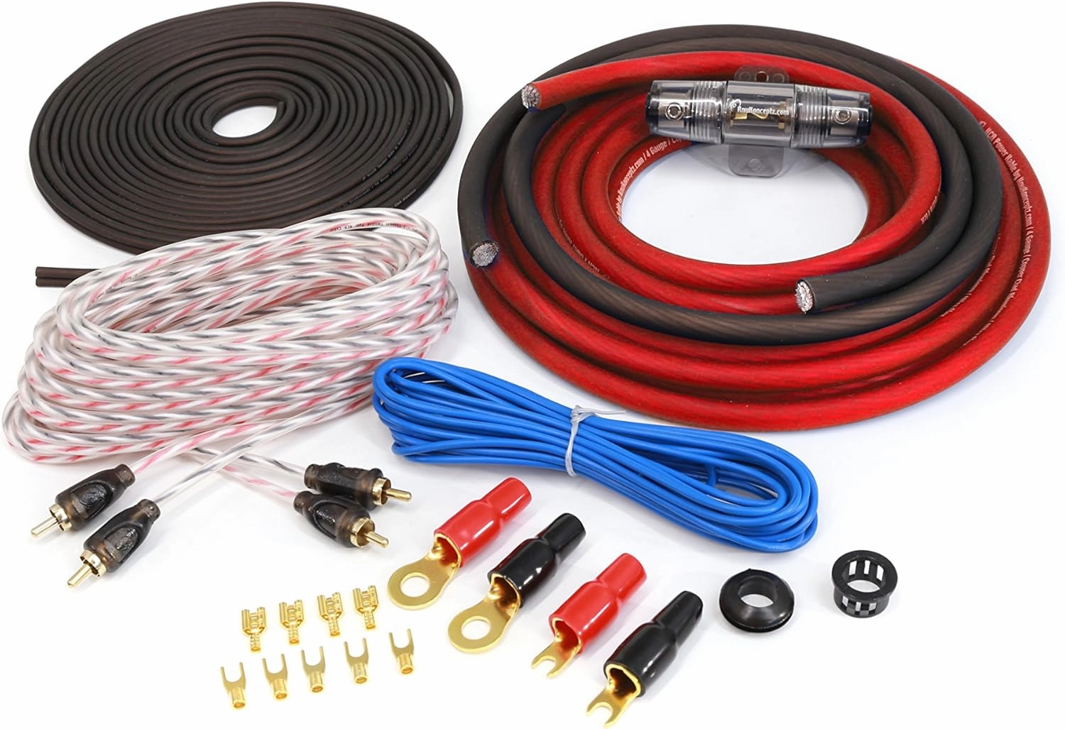 KnuKonceptz Red KCA Complete 4 Gauge Amplifier Installation Wiring Kit integrated amplifier,stereo receiver,hi-fi amp combo,