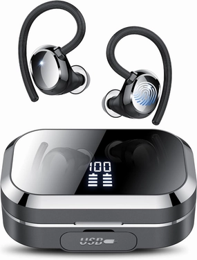KT1 Bluetooth Headphones Wireless Earbuds 120hrs Playtime Wireless Charging Case Digital Display, Ear Buds with Earhook,IPX7 Waterproof, Deep Bass 2.0,Over-Ear Earphones for Sport Running wireless earbuds,Bluetooth earphones,true wireless stereo,