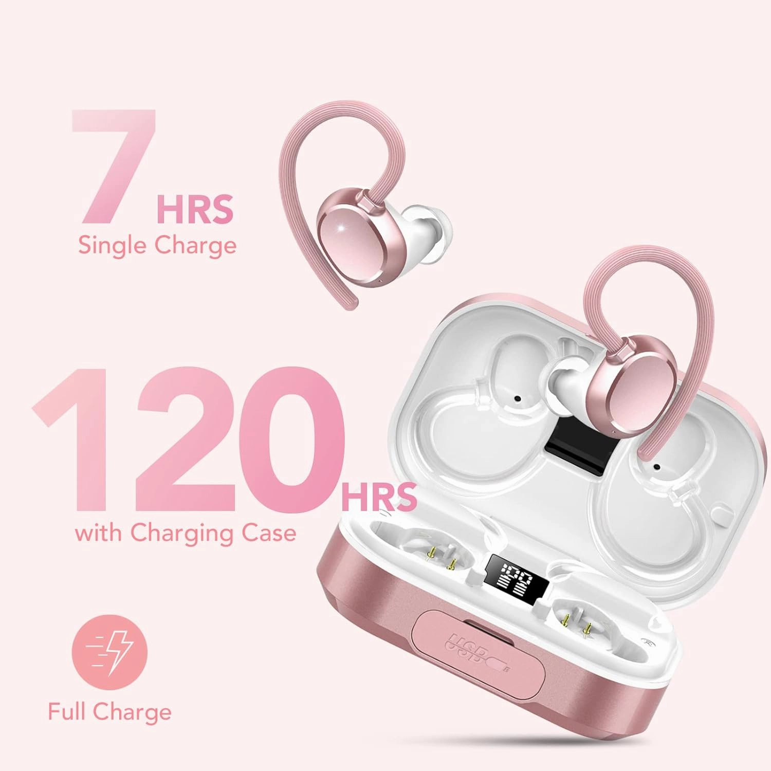 KT1 Wireless Earbuds V5.3, 120H Playtime, Bluetooth Earphones for Small Ear, IPX7 Waterproof Running Headphones, Deep Bass, Over Ear Sport Wireless Bluetooth Earphones for Android iOS