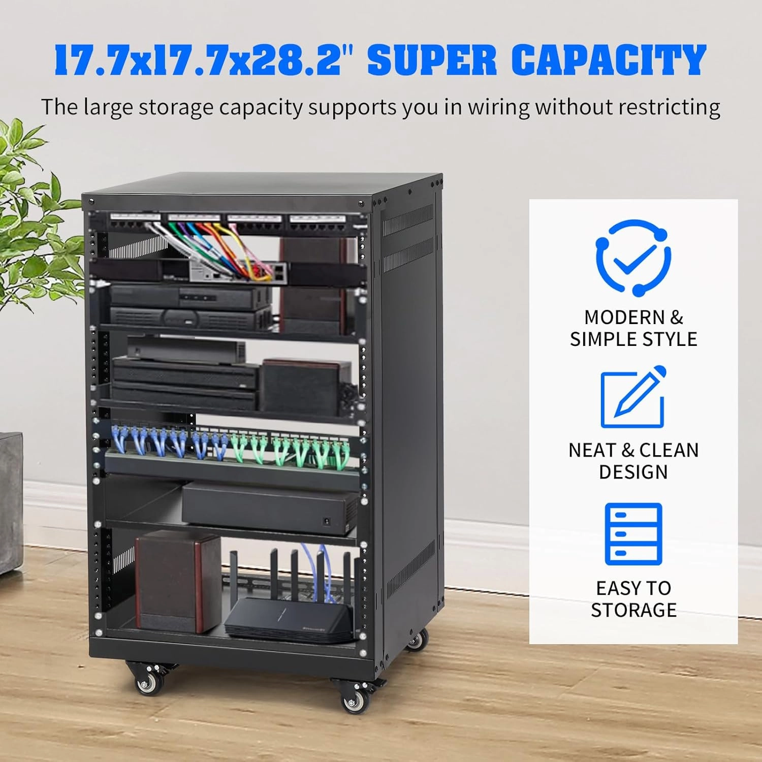 Ktaxon 16U AV Rack with Removable Side Panels and Lockable Casters, Special Vent Design for Server Rack Mounting