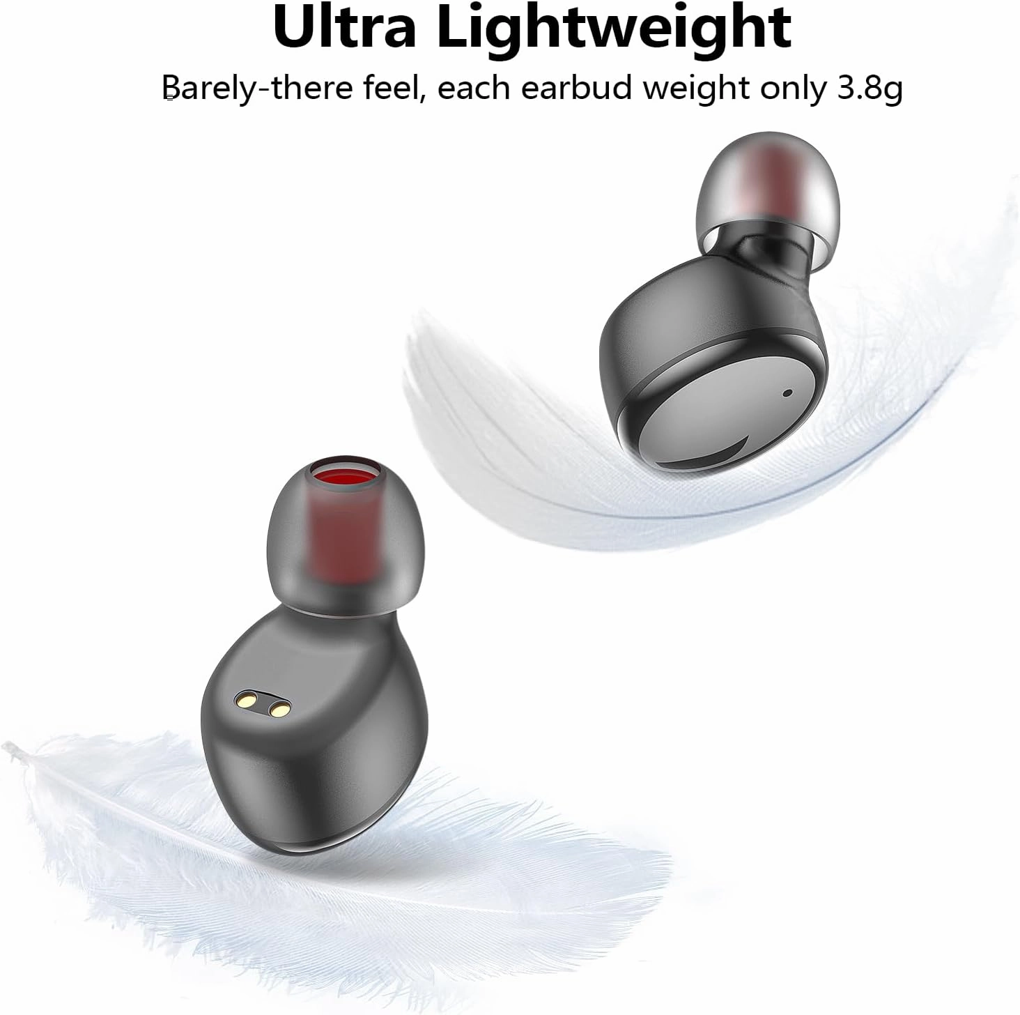 kurdene Wireless Earbuds Bluetooth 5.3 in Ear Buds Light Weight Headphones,Deep Bass Sound,Built in Mics Headset,Clear Calls Earphones for Sports Workout Glossy Black