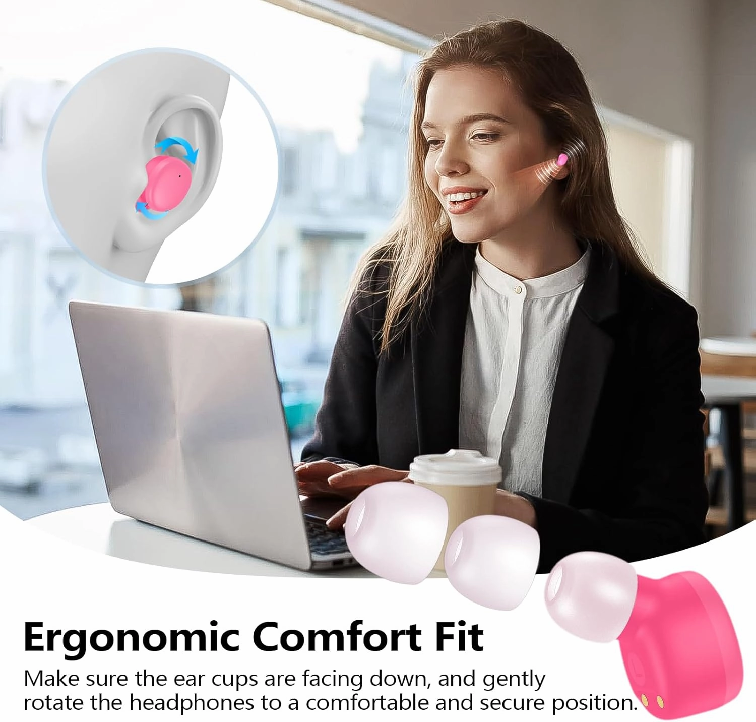 kurdene Wireless Earbuds Bluetooth 5.3 in Ear Buds Light-Weight Headphones,Deep Bass Sound,Built-in Mics Headset,Clear Calls Earphones for Sports Workout Hot Pink