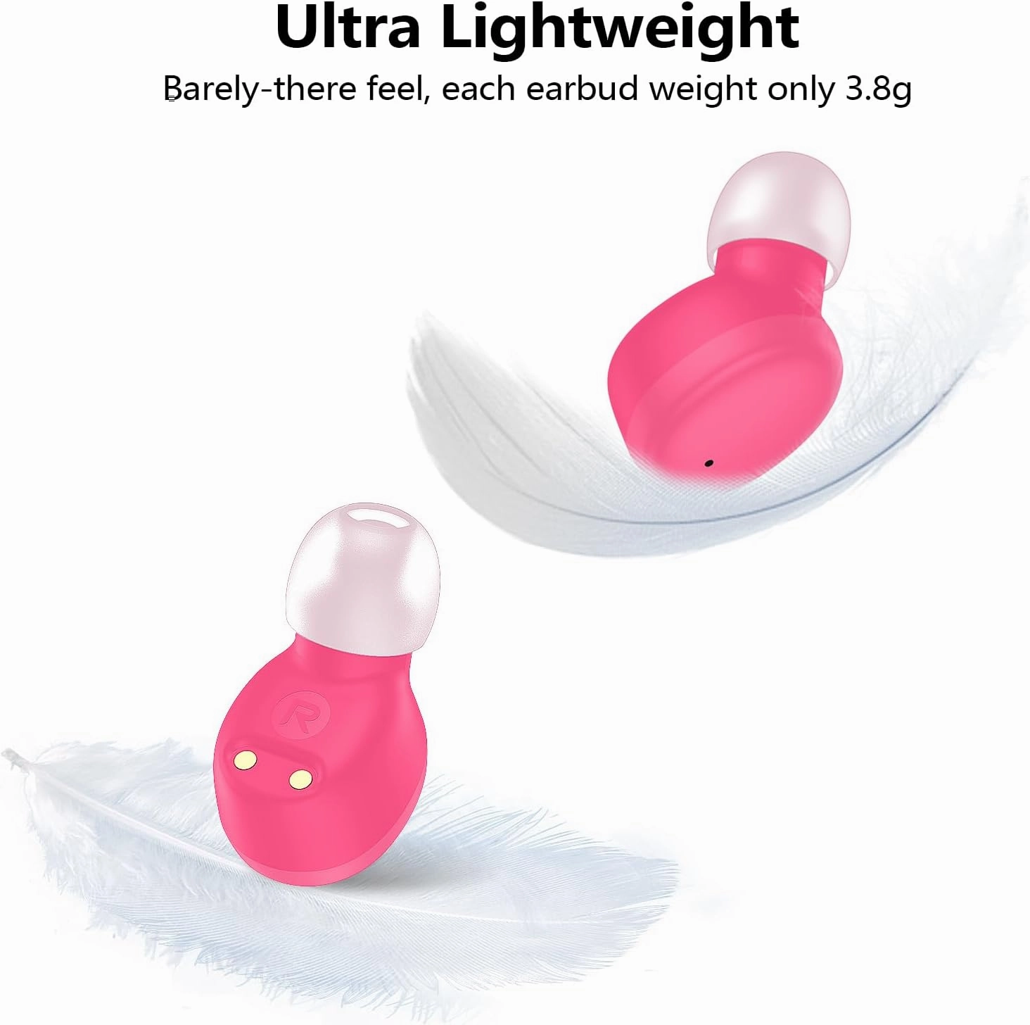 kurdene Wireless Earbuds Bluetooth 5.3 in Ear Buds Light-Weight Headphones,Deep Bass Sound,Built-in Mics Headset,Clear Calls Earphones for Sports Workout Hot Pink