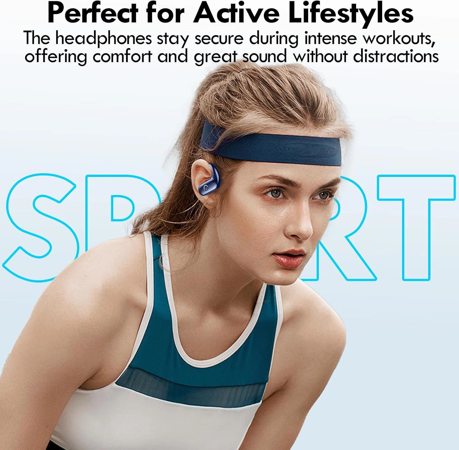 kurdene Wireless Earbuds Bluetooth Headphones Sport,Over Ear Buds with Deep Bass Sound,60Hrs Playtime Earphones Redesigned Comfort Fit with Earhooks for Running,Meeting,Workout-Blue