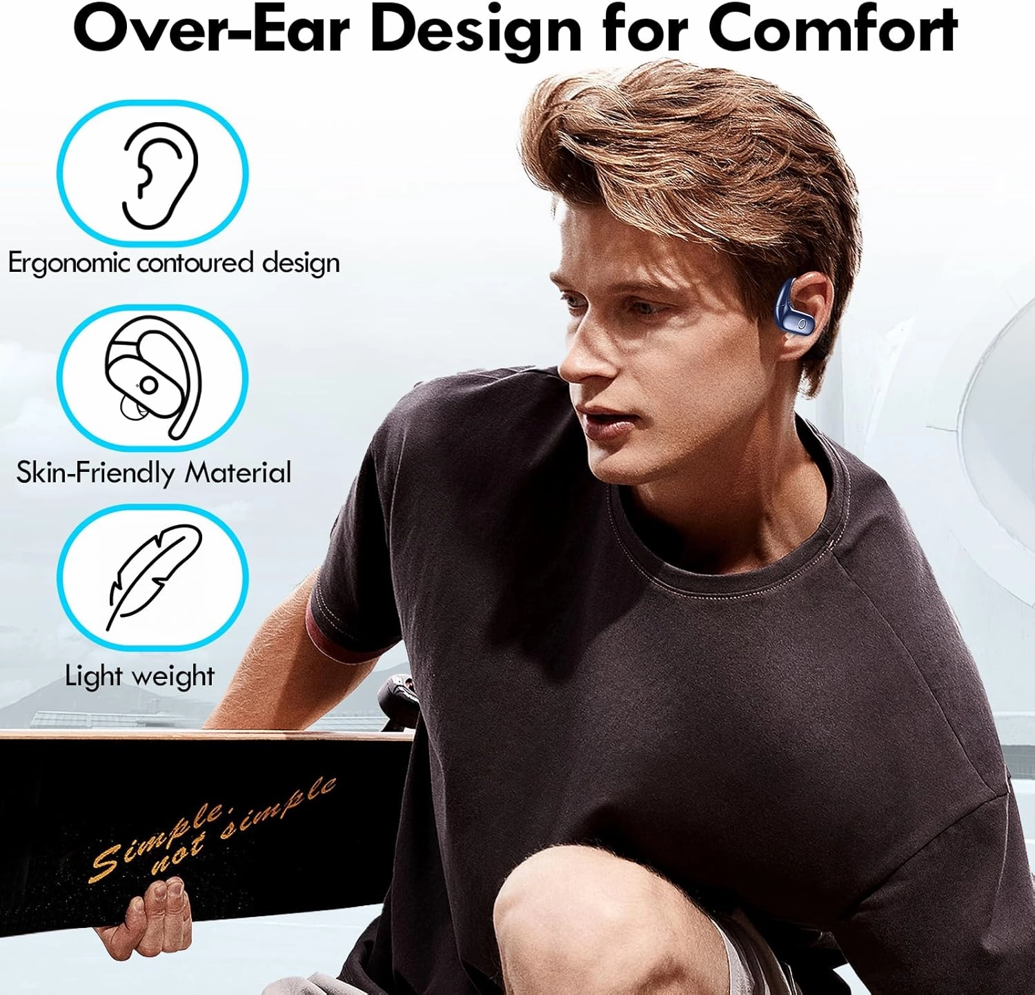 kurdene Wireless Earbuds Bluetooth Headphones Sport,Over Ear Buds with Deep Bass Sound,60Hrs Playtime Earphones Redesigned Comfort Fit with Earhooks for Running,Meeting,Workout-Blue