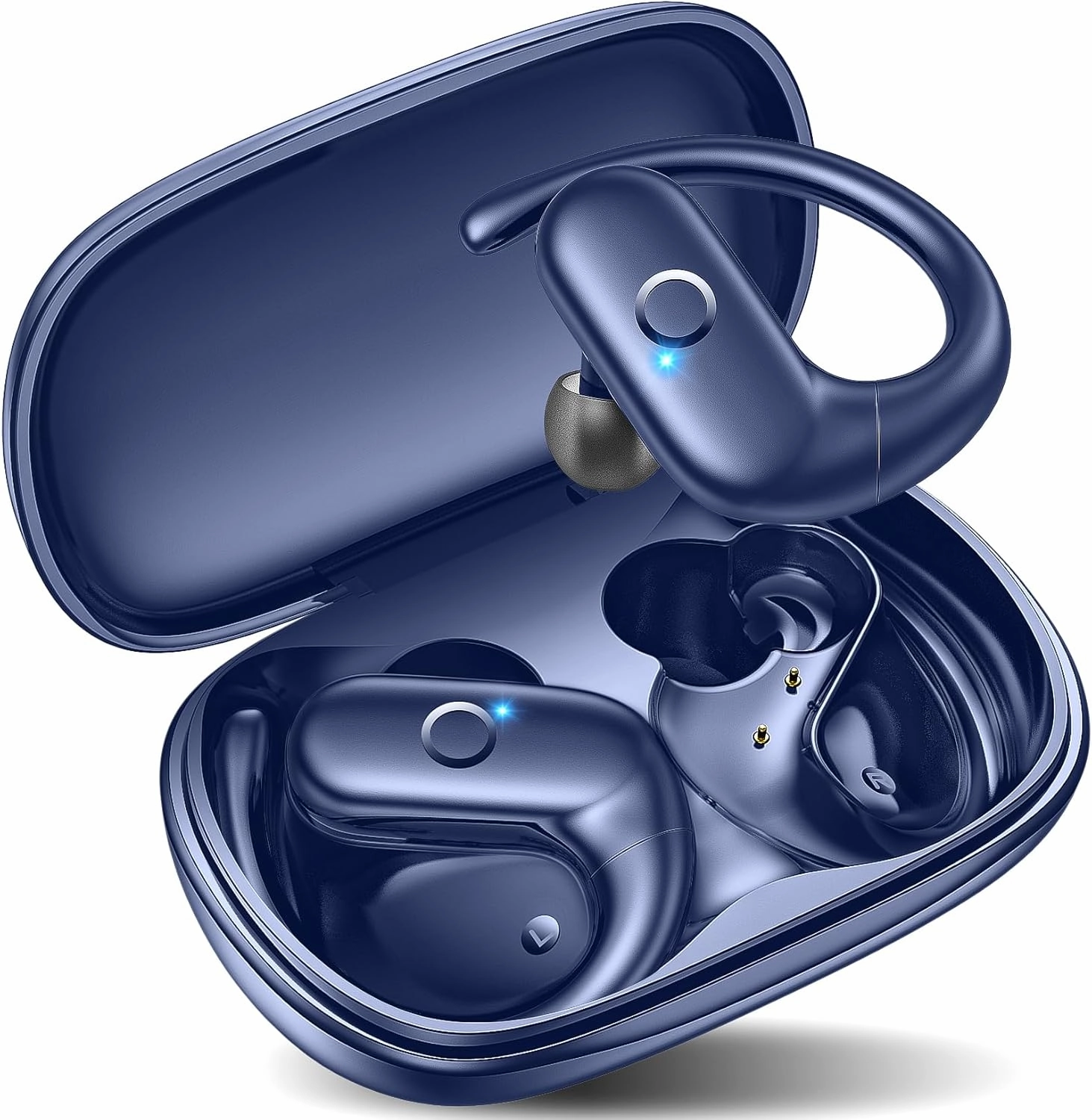 kurdene Wireless Earbuds Bluetooth Headphones Sport,Over Ear Buds with Deep Bass Sound,60Hrs Playtime Earphones Redesigned Comfort Fit with Earhooks for Running,Meeting,Workout-Blue over-ear headphones,closed back headphones,wireless studio cans,