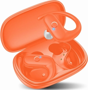 kurdene Wireless Earbuds Bluetooth Headphones Sport,Over Ear Buds with Deep Bass Sound,60Hrs Playtime Earphones Redesigned Comfort Fit with Earhooks for Running,Meeting,Workout-Orange TWS earbuds,compact wireless buds,Bluetooth ear tips,