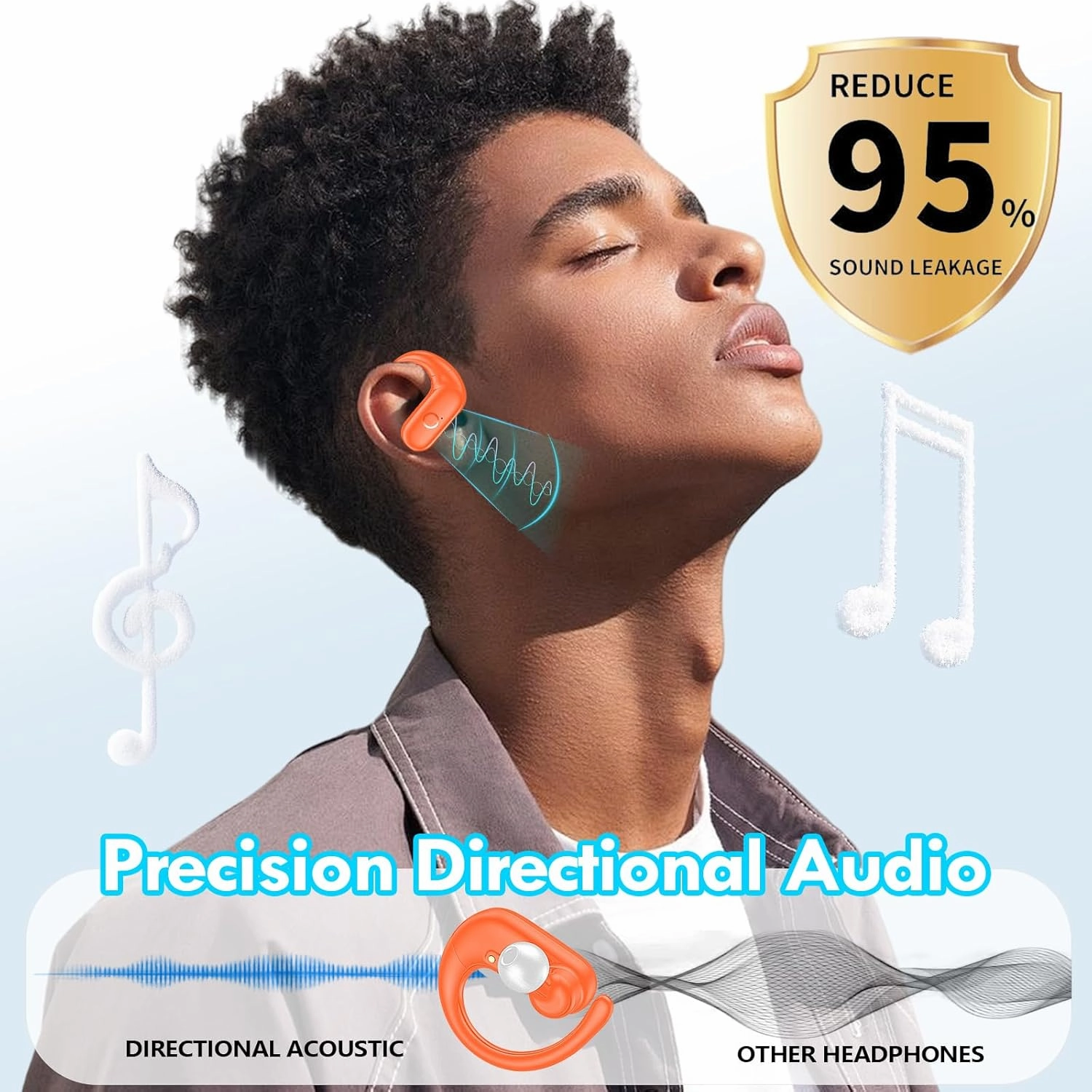 kurdene Wireless Earbuds Bluetooth Headphones Sport,Over Ear Buds with Deep Bass Sound,60Hrs Playtime Earphones Redesigned Comfort Fit with Earhooks for Running,Meeting,Workout-Orange