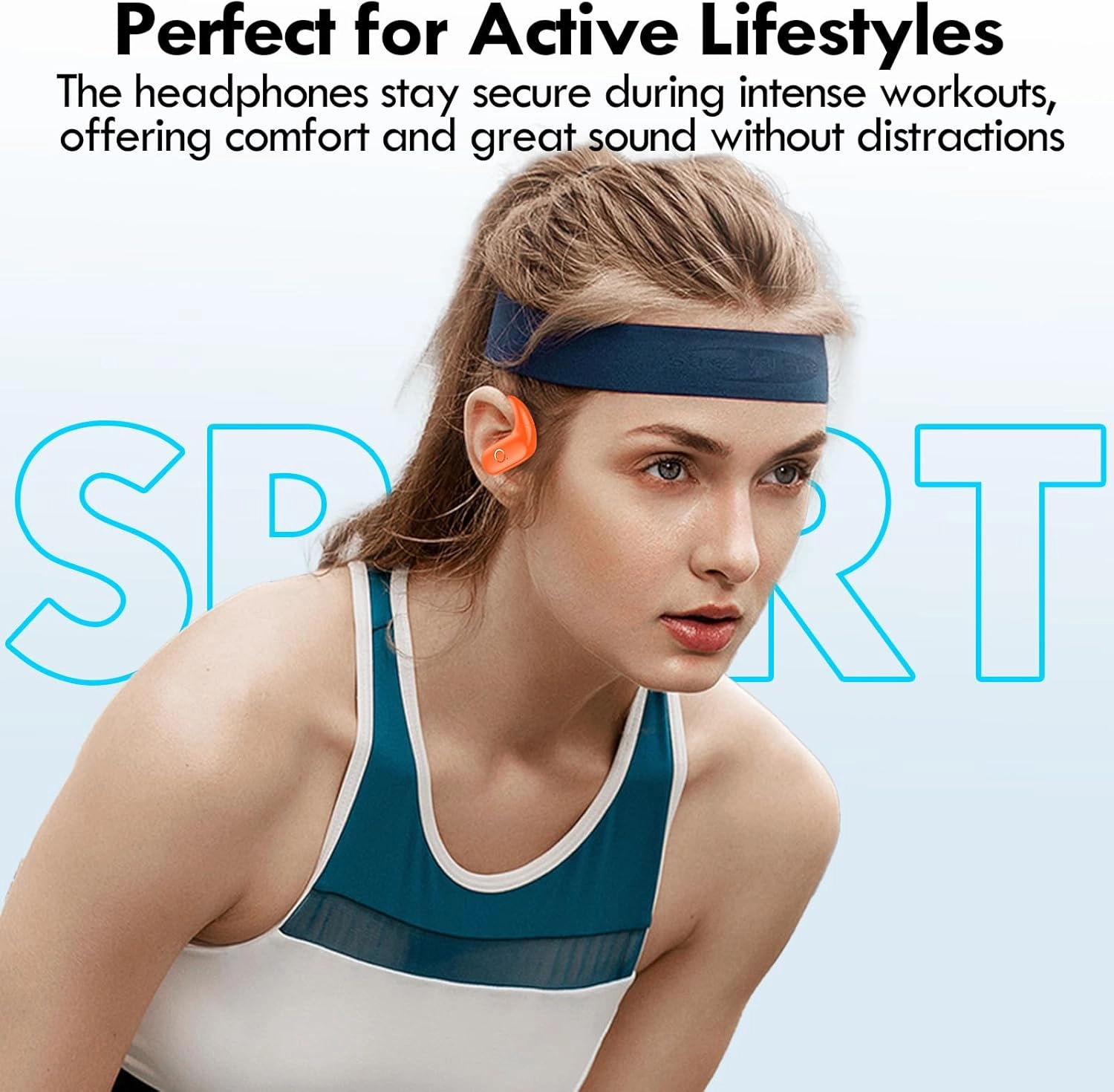 kurdene Wireless Earbuds Bluetooth Headphones Sport,Over Ear Buds with Deep Bass Sound,60Hrs Playtime Earphones Redesigned Comfort Fit with Earhooks for Running,Meeting,Workout-Orange